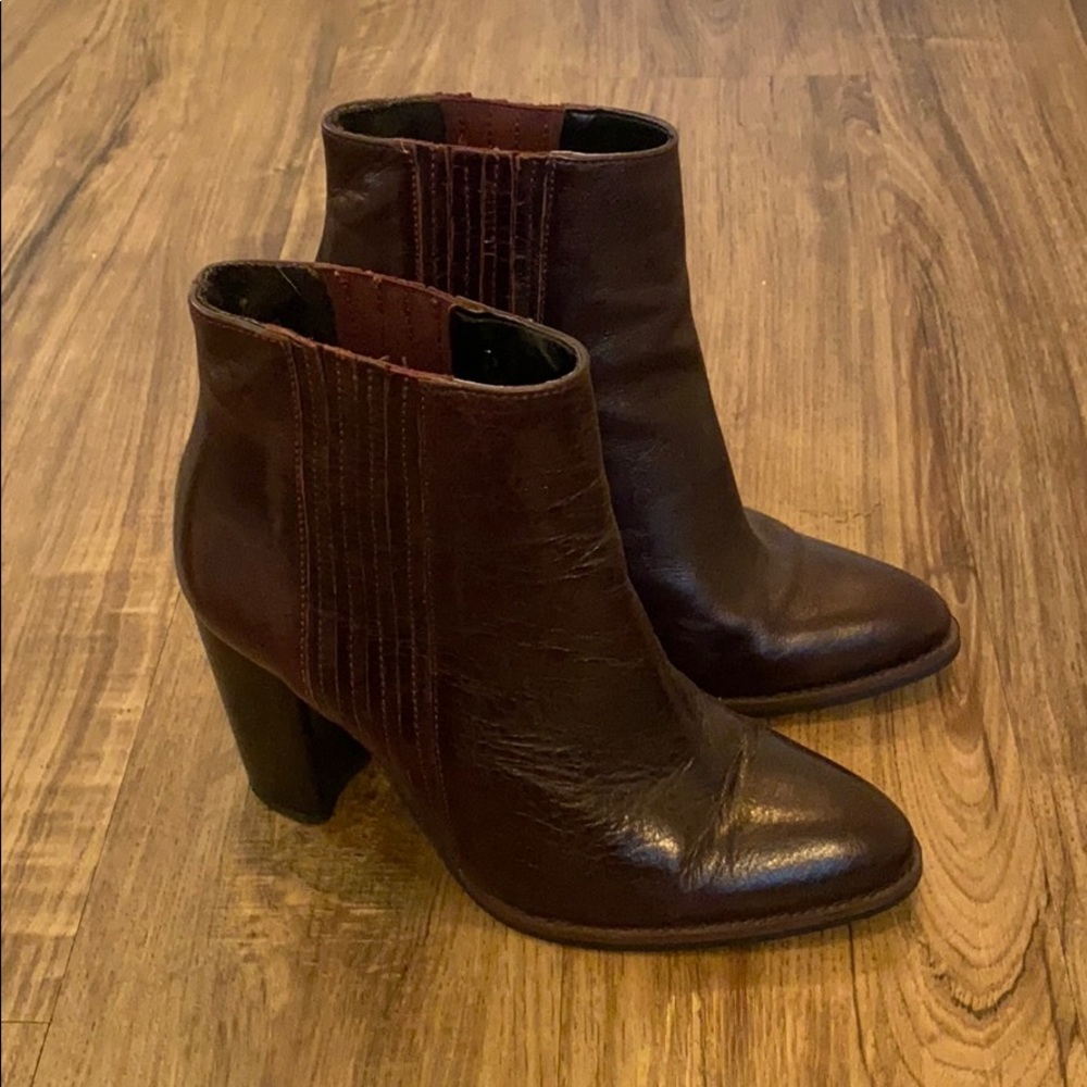 Zara genuine leather deep burgundy booties sz 38